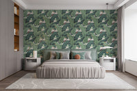 Green botanical banana leaves mural decor B111
