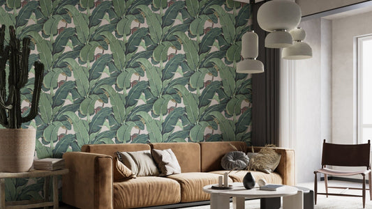 Tropical-inspired banana leaves mural art
