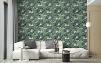 Exotic banana leaves wallpaper with greenery B111

