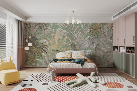 Green tropical leaf wallpaper mural
 D265
