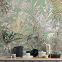 Green banana leaf wallpaper mural
