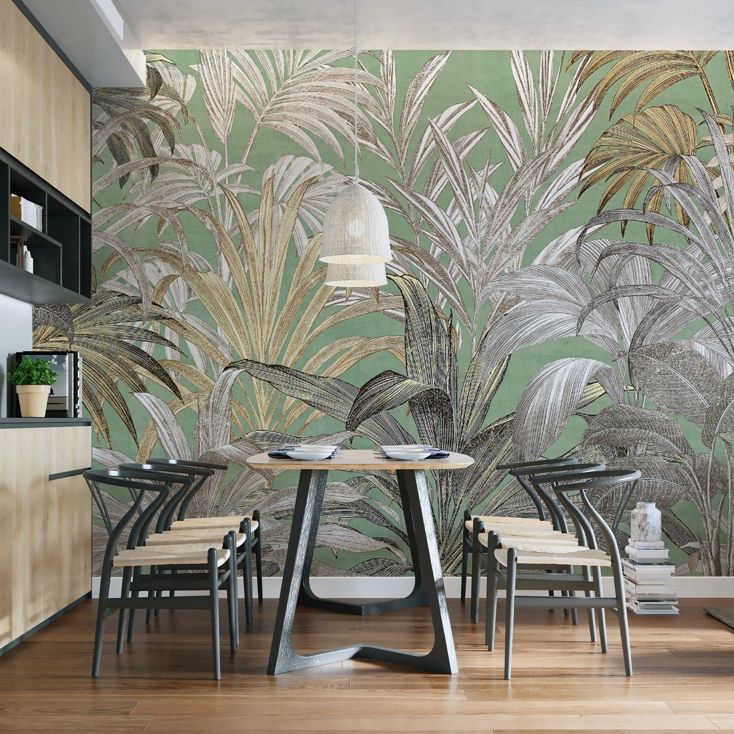 Hand-drawn tropical leaves wallpaper
