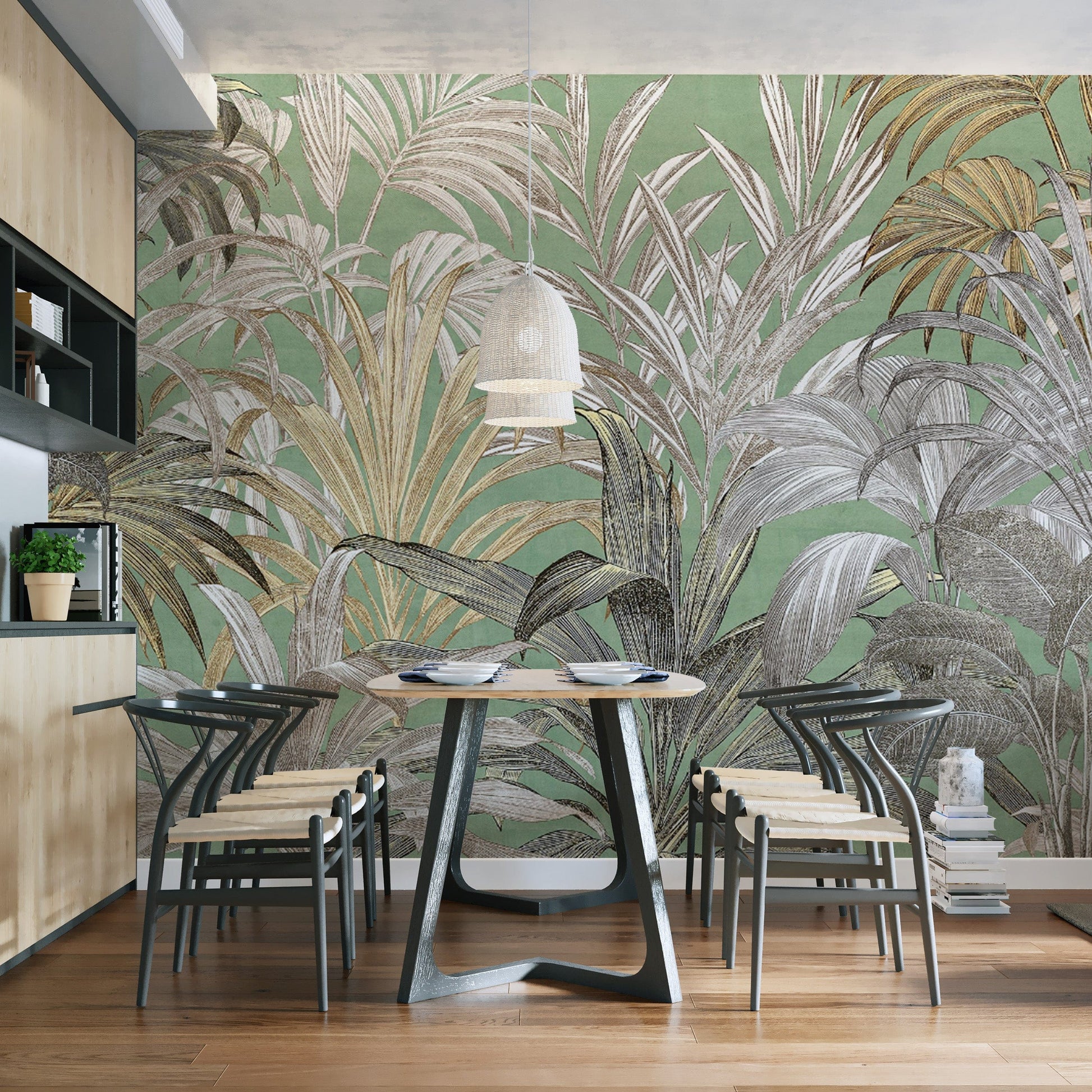 Hand-drawn tropical leaves wallpaper
