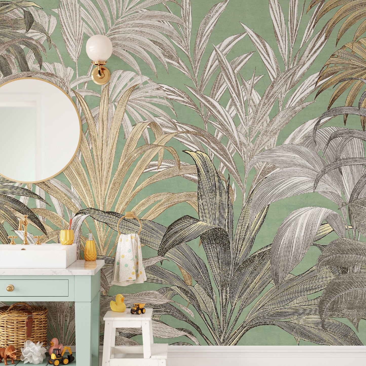 Lush botanical leaf wall mural design
