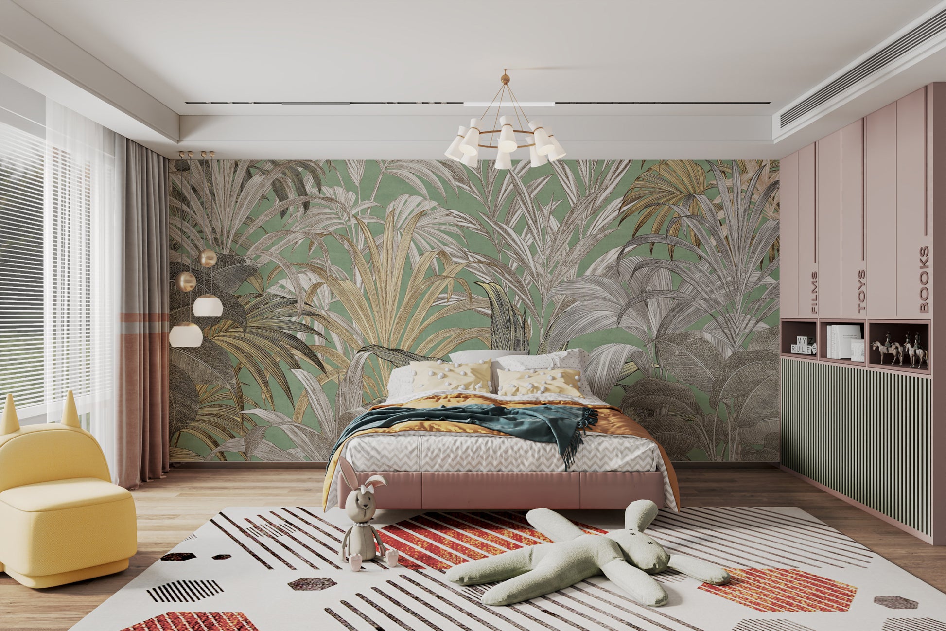 Green tropical leaf wallpaper mural
