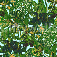 Green tropical leaves wall decor.
