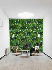 Botanical garden-themed wallpaper.
