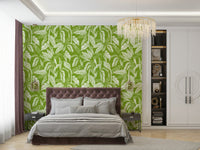 An interior with a lush and vibrant accent wall

