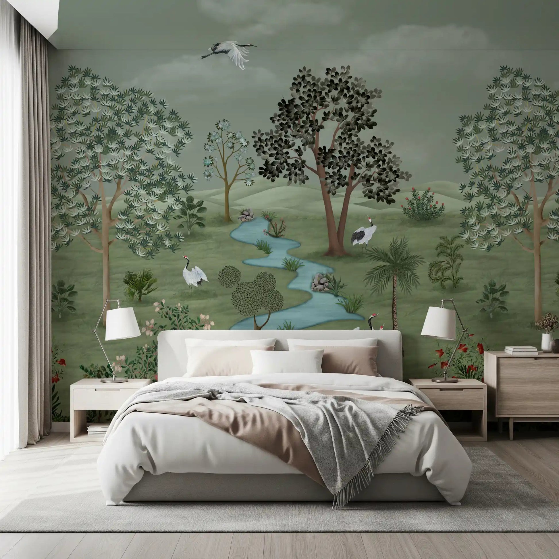 Green Valley Crane Vista Wall Mural