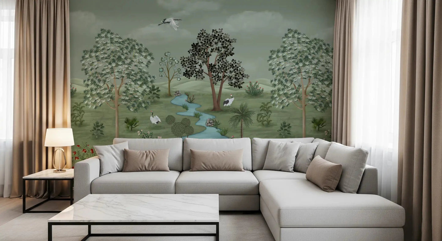 Green Valley Crane Vista Wall Mural