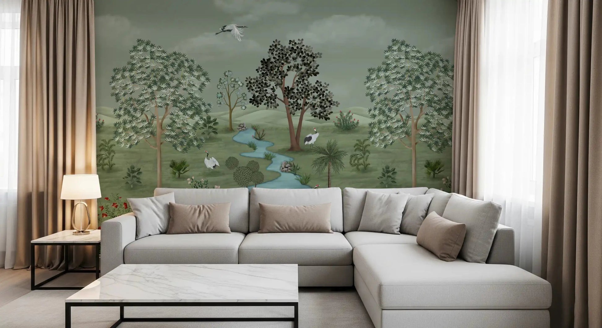 Green Valley Crane Vista Wall Mural