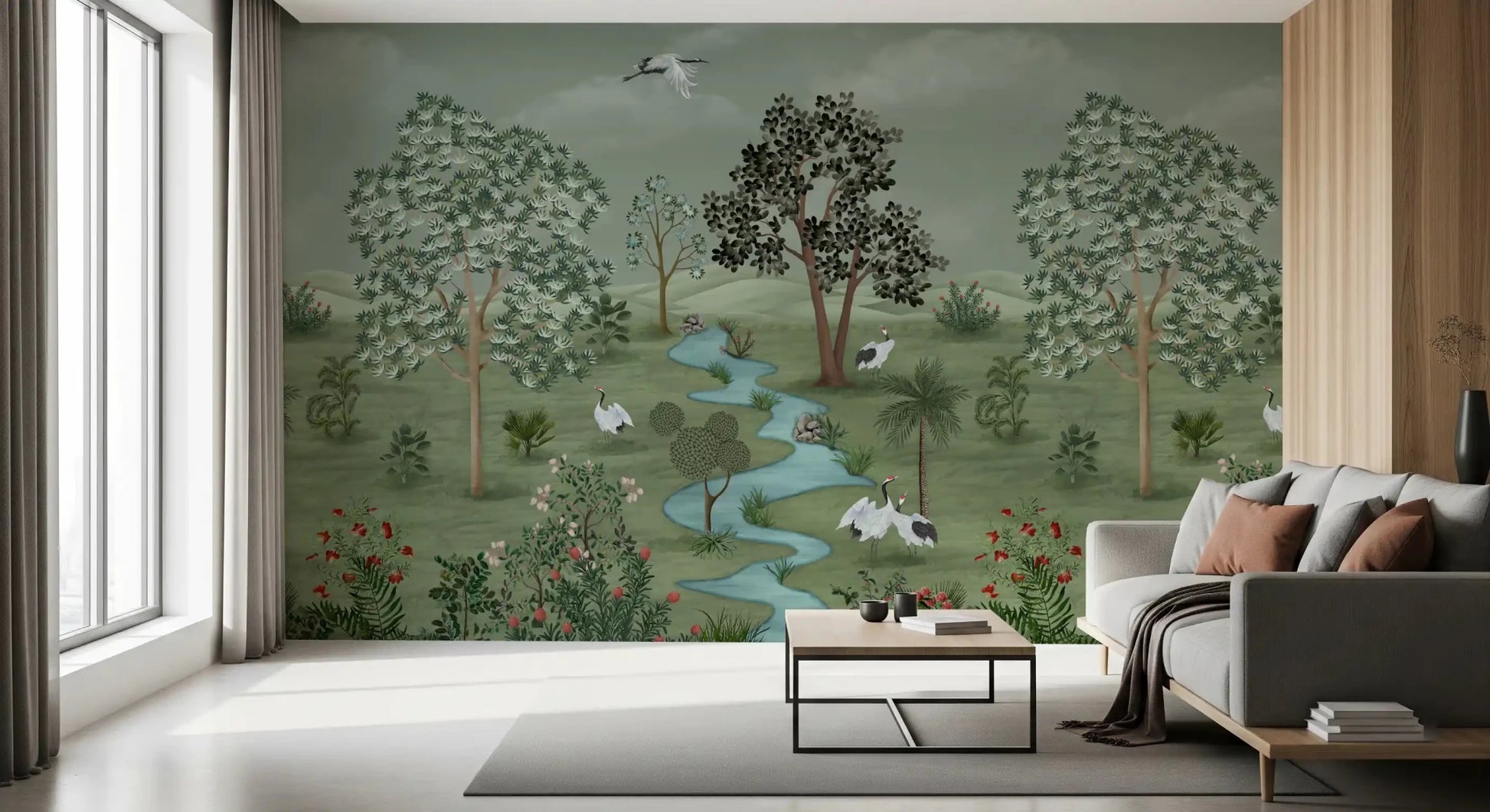 Green Valley Crane Vista Wall Mural