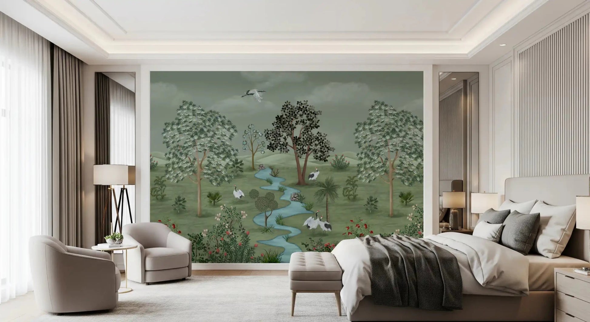 Green Valley Crane Vista Wall Mural
