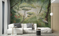 Beautiful green watercolor forest mural for rooms A312