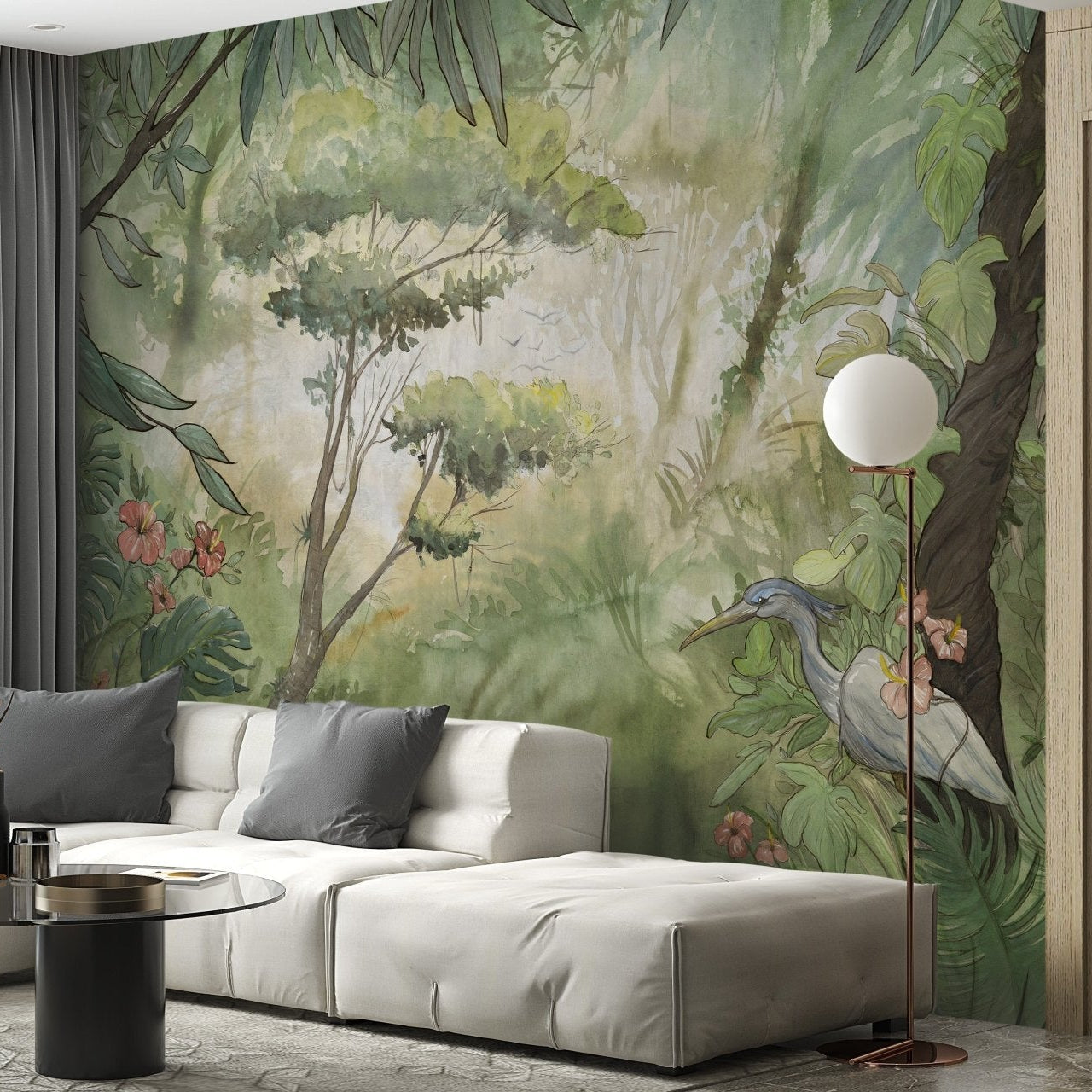 Green Watercolor Forest Wallpaper Murals - Giffywalls A312