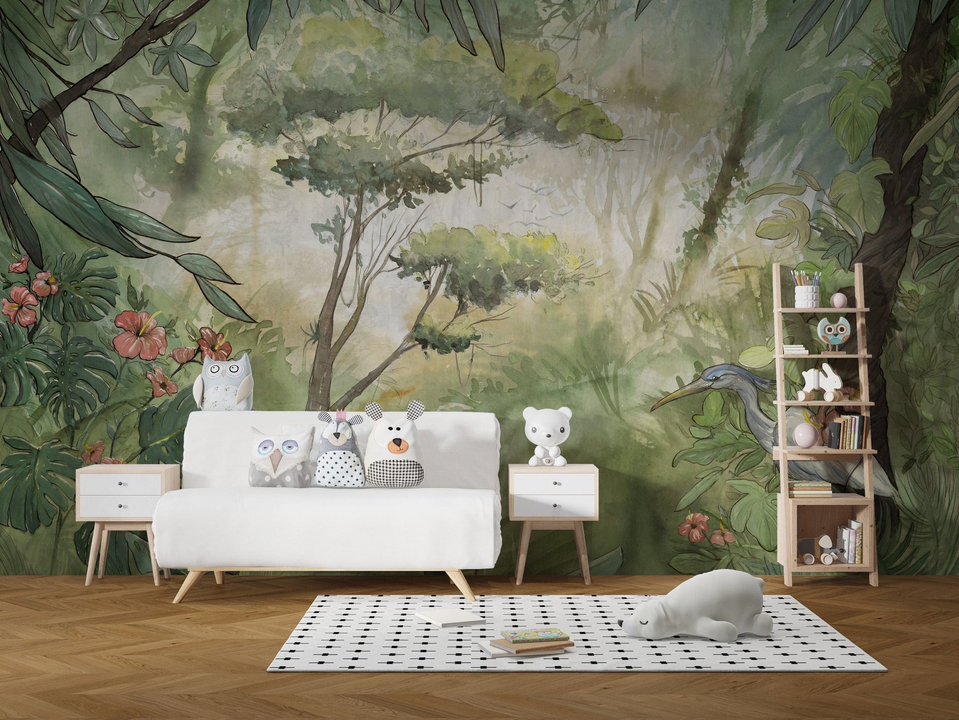 Green watercolor forest wallpaper murals for walls A312