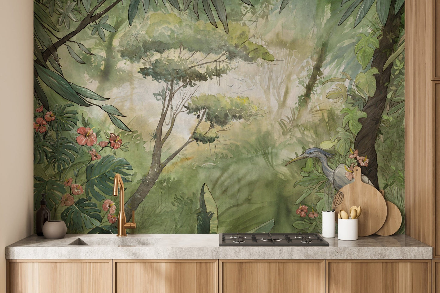 Green Watercolor Forest Wallpaper Murals - Giffywalls A312
