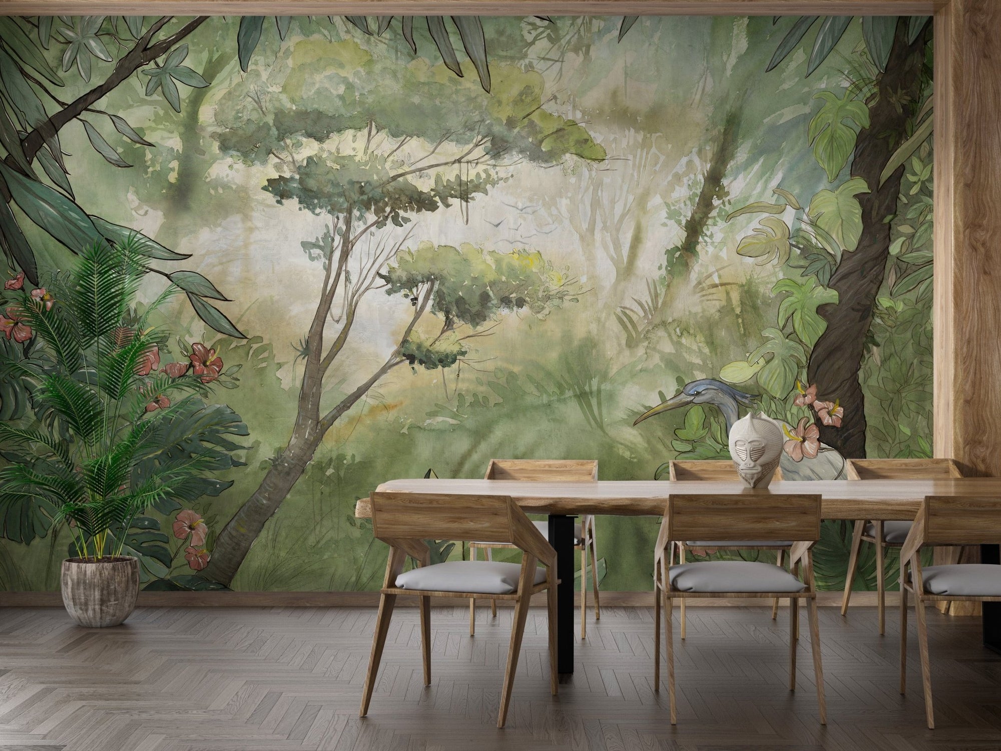 Green Watercolor Forest Wallpaper Murals A312