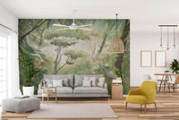 Green Watercolor Forest Wallpaper Murals - Giffywalls