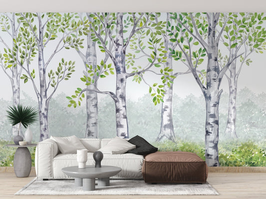 Green Watercolor Wood Kids Room Wallpaper Mural - Giffywalls A201