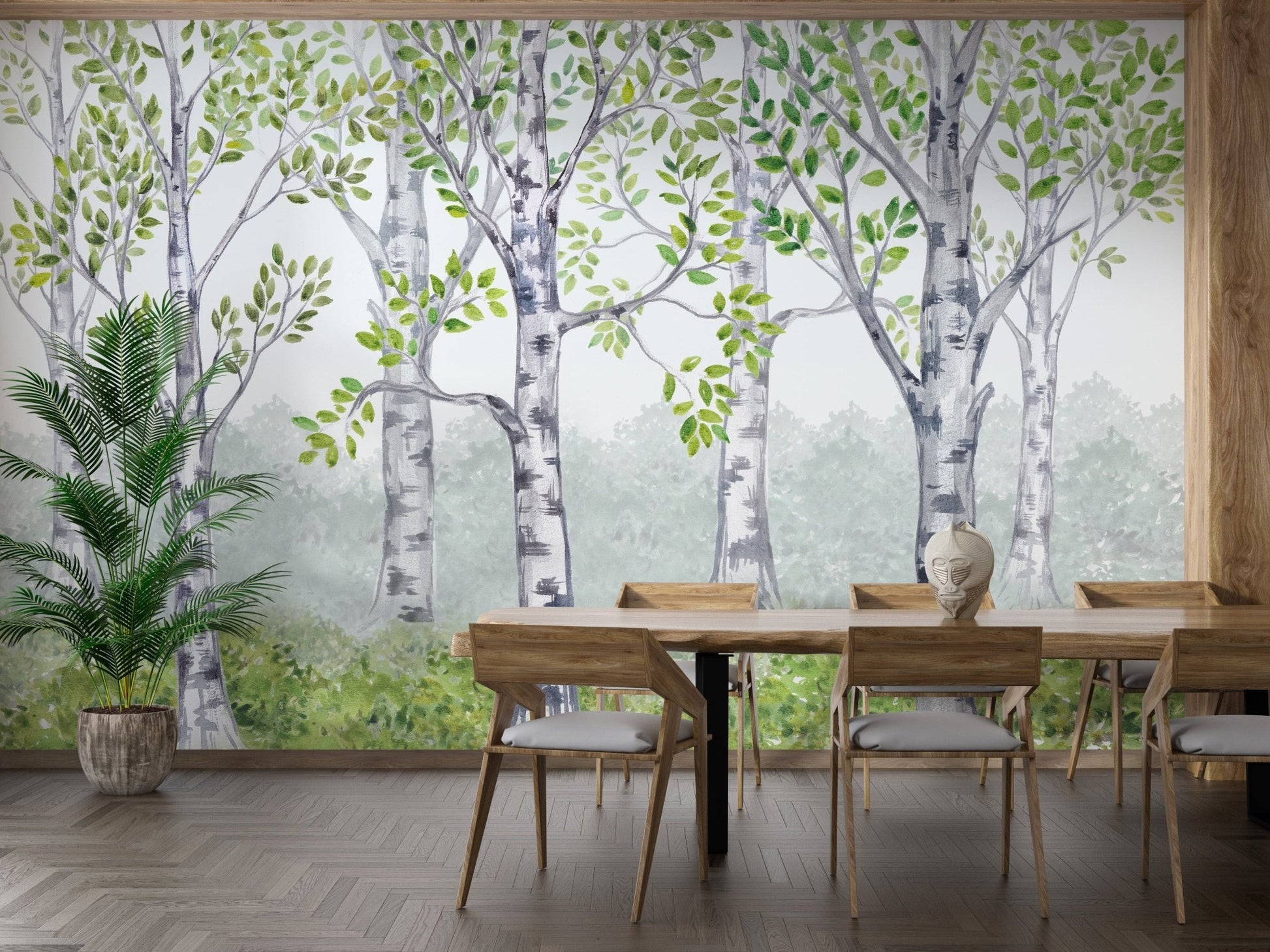 Green Watercolor Wood Kids Room Wallpaper Mural