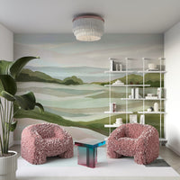 Peaceful hill mural in soothing green tones

