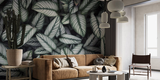 Green White Leaves Wallpaper Mural for nature-inspired decor tropical-09
