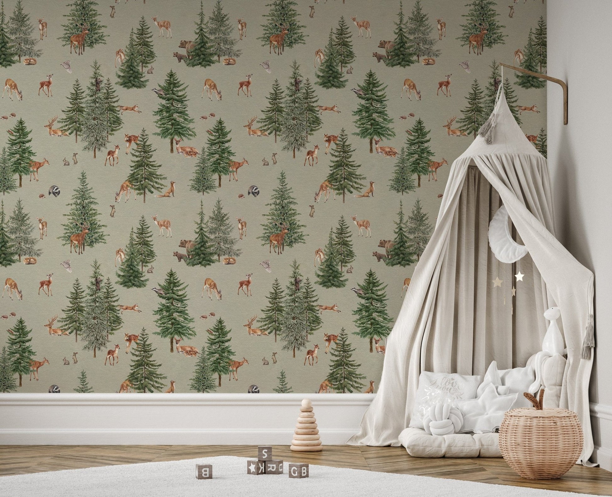 Woodland animal wallpaper for kids room
