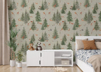 Lush green deer forest wallpaper pattern

