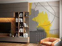 Modern abstract mural in grey and gold

