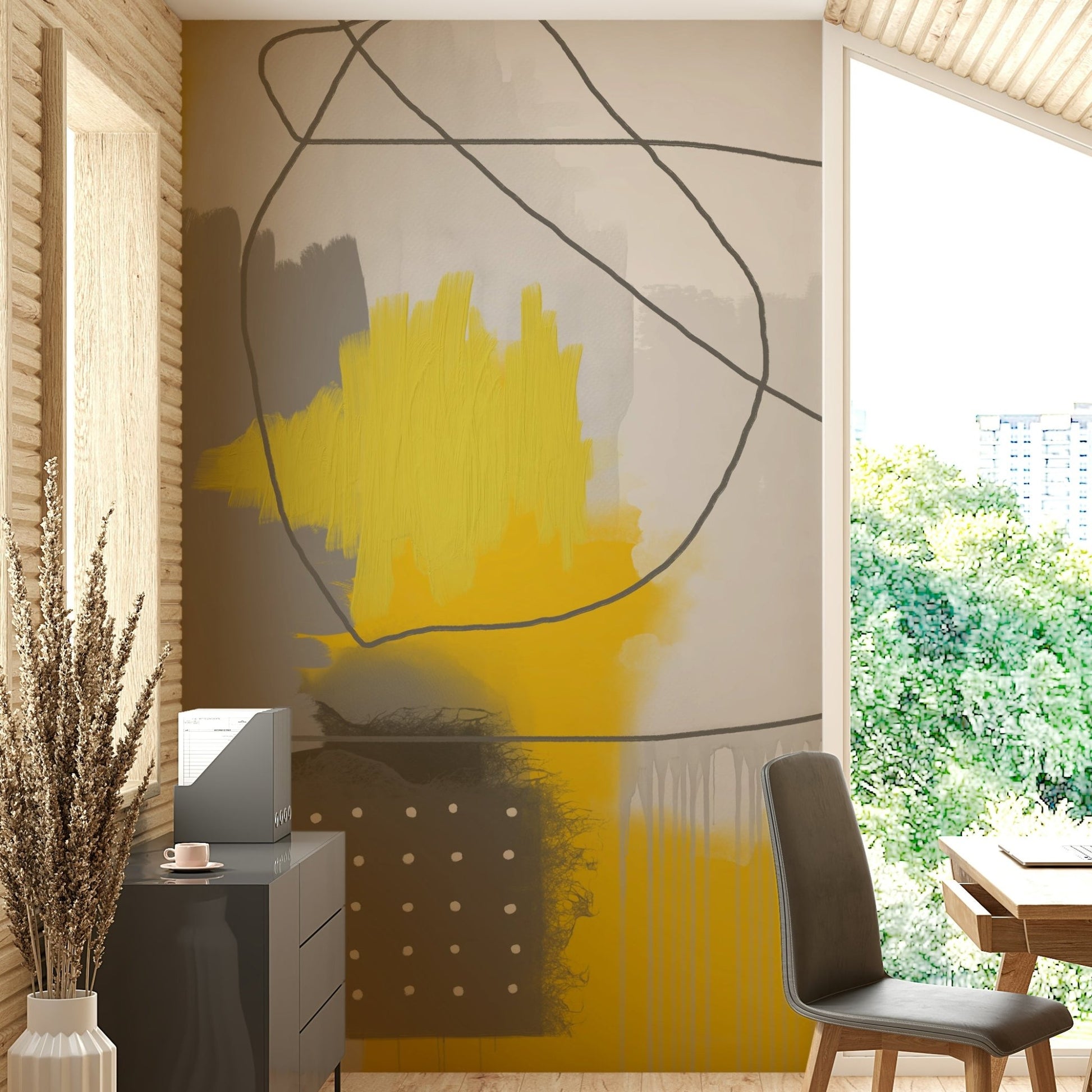 Artistic grey and gold pattern wall mural

