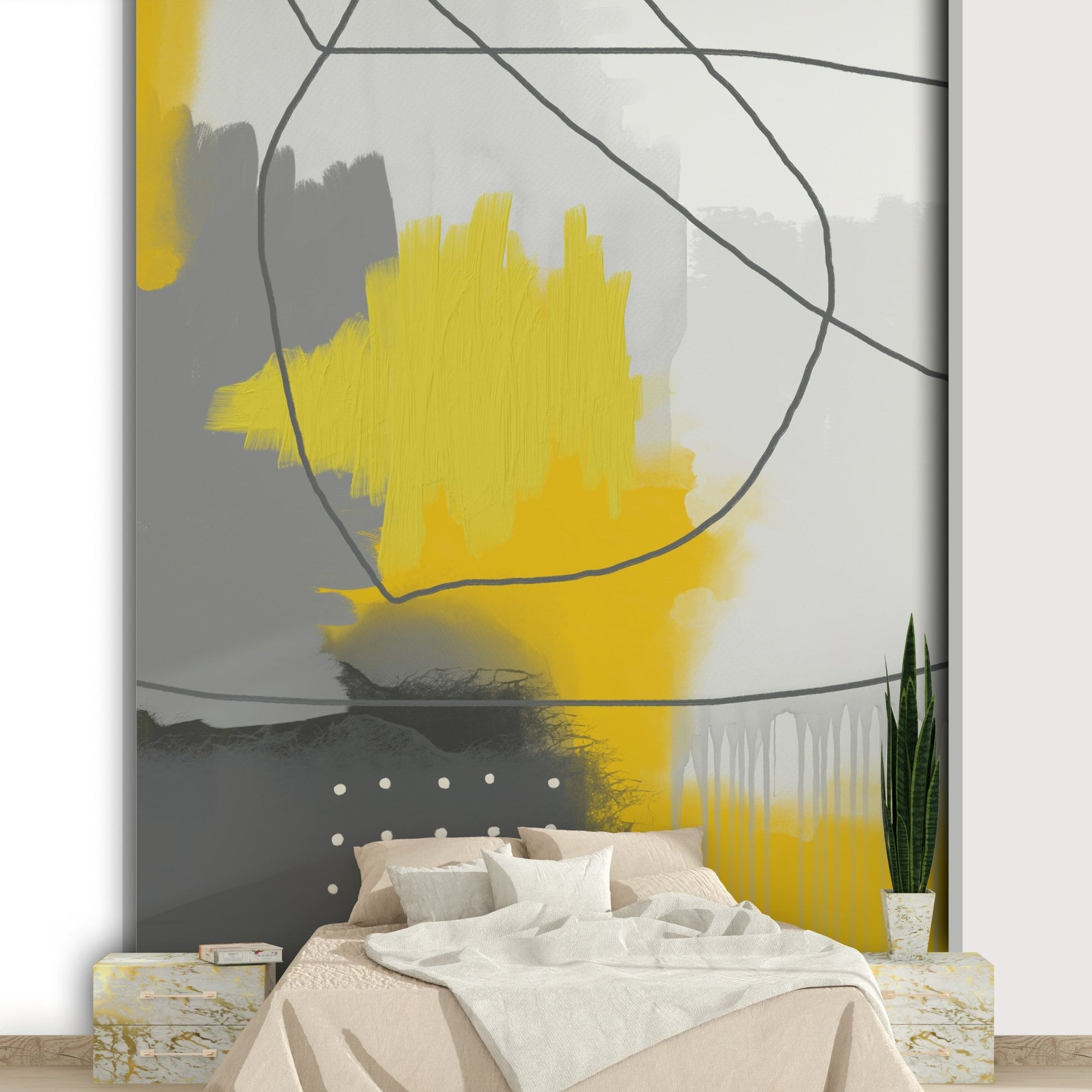 Grey and Gold Abstract wall mural design, GD2007