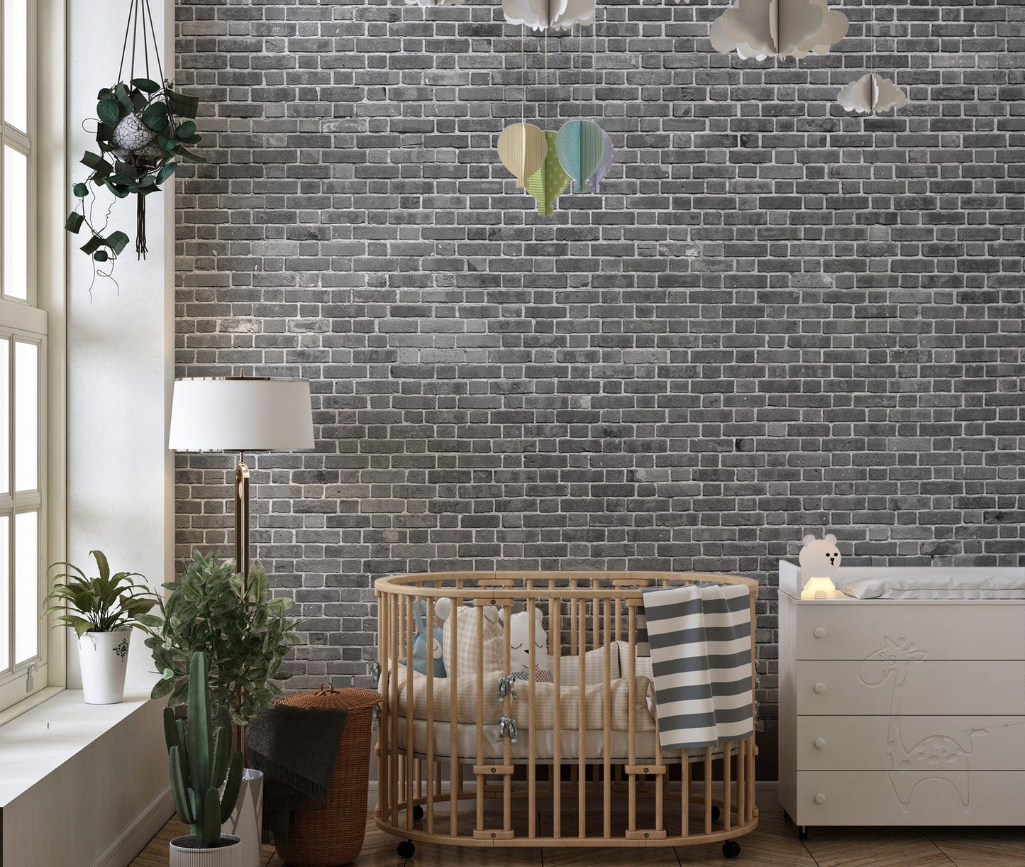 Removable grey brick mural wallpaper