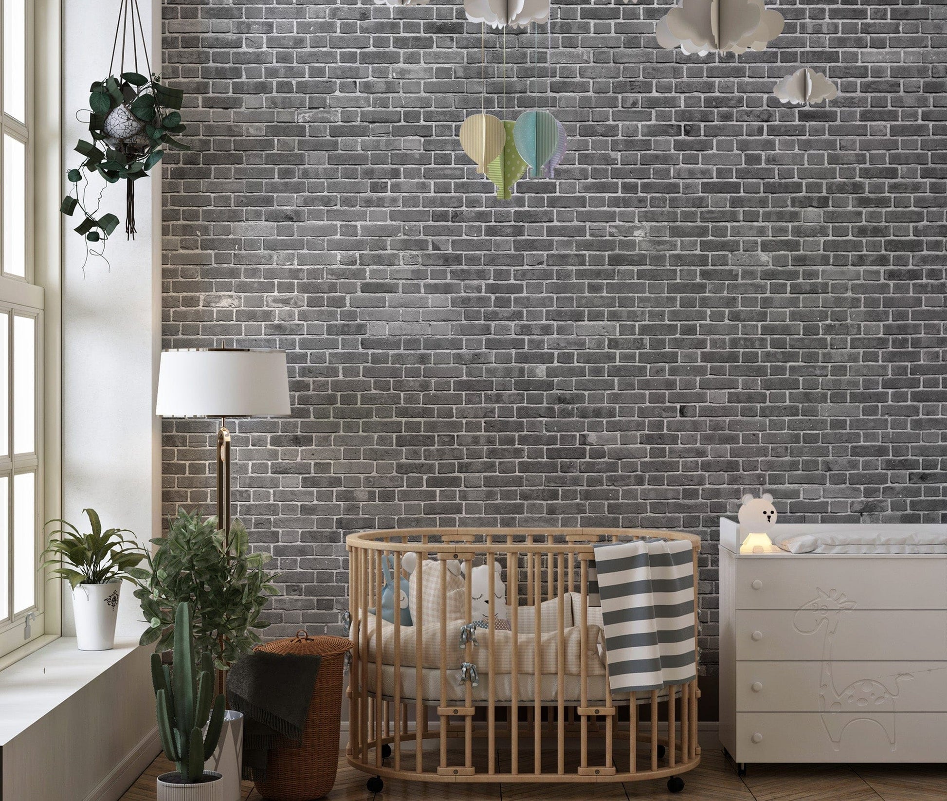 Removable grey brick mural wallpaper