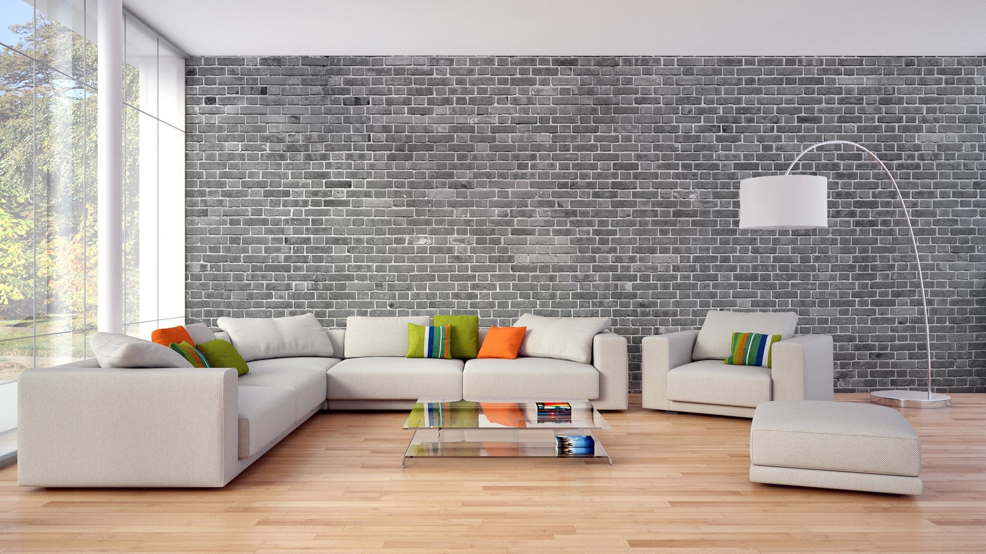 Peel and stick grey brick wallpaper for walls