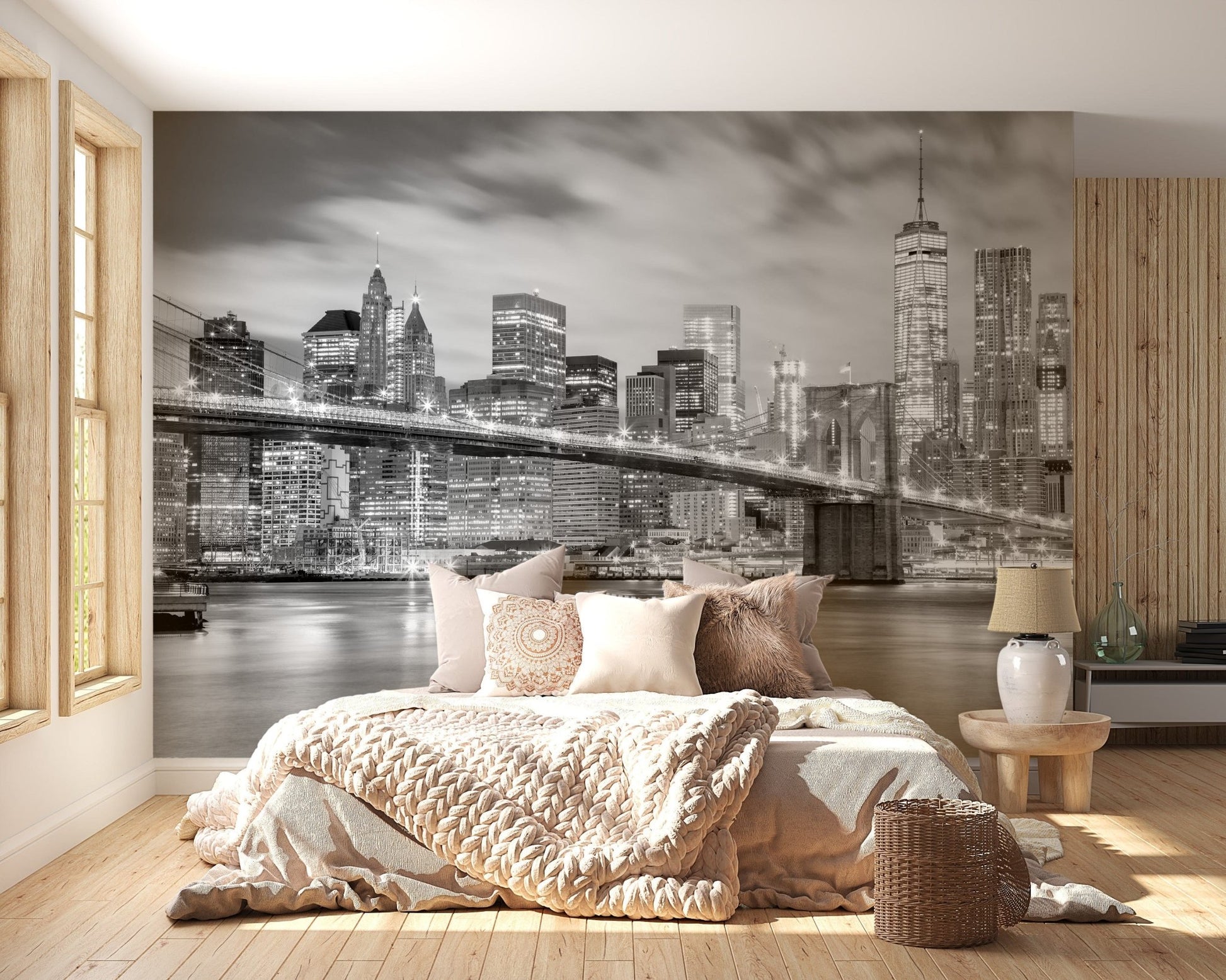 Stunning Brooklyn Bridge wallpaper for bedroom decor. A798