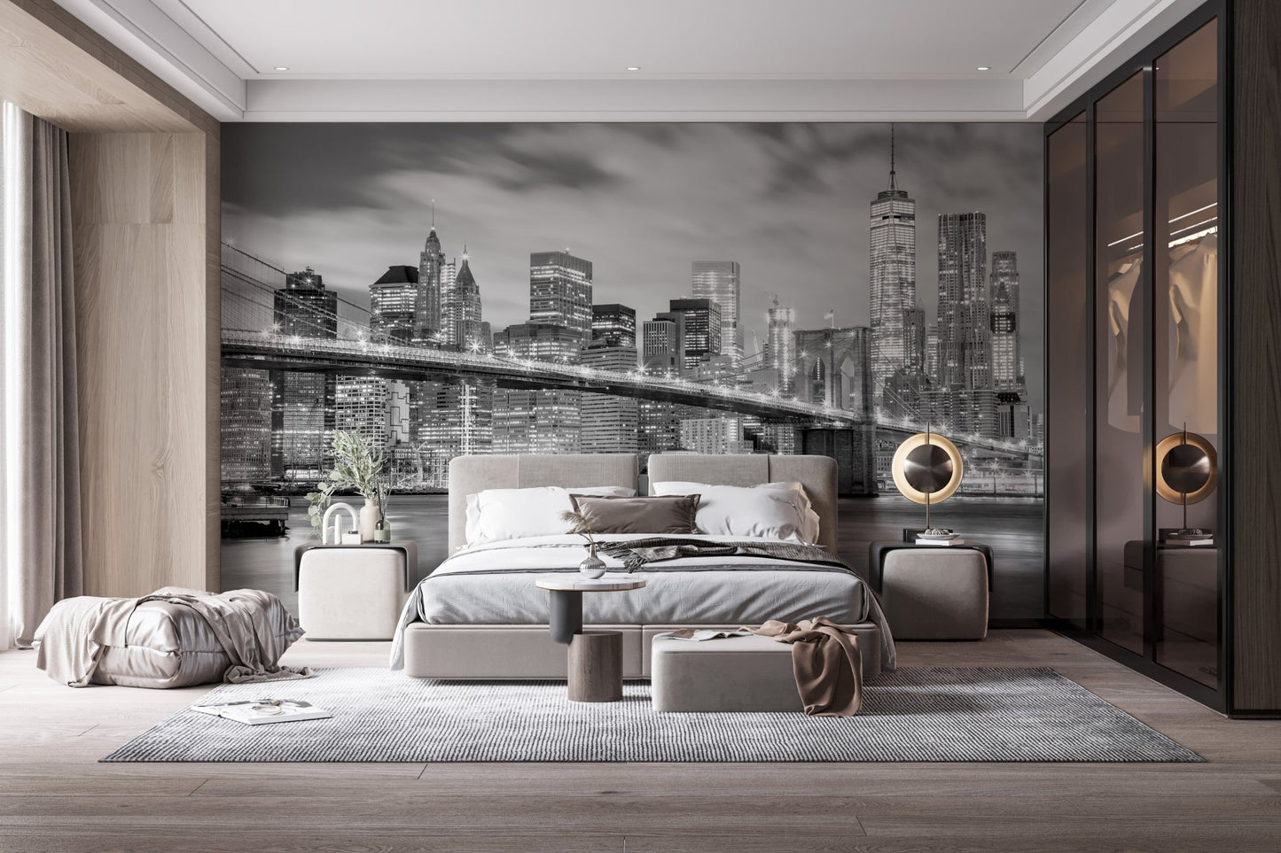 Night view Brooklyn Bridge wallpaper for modern decor. A798