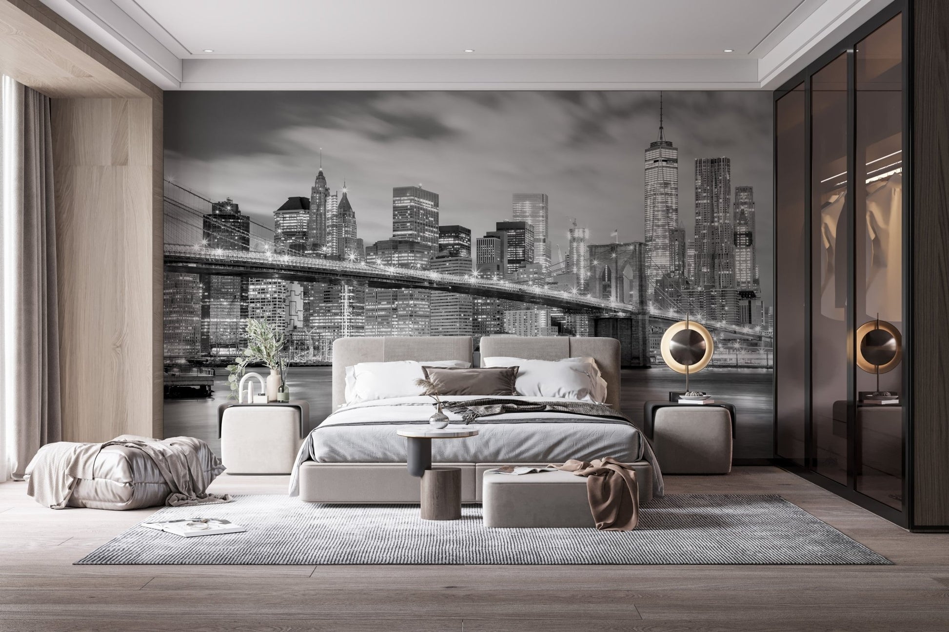 Night view Brooklyn Bridge wallpaper for modern decor. A798