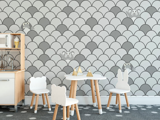 Grey Color Kids Animated Motifs Wallpaper Mural design abstract-22
