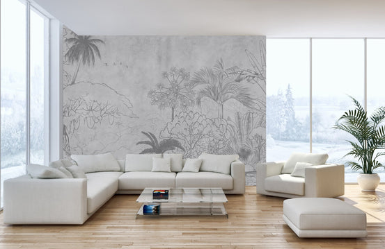 tropical jungle sketch wallpaper mural A882