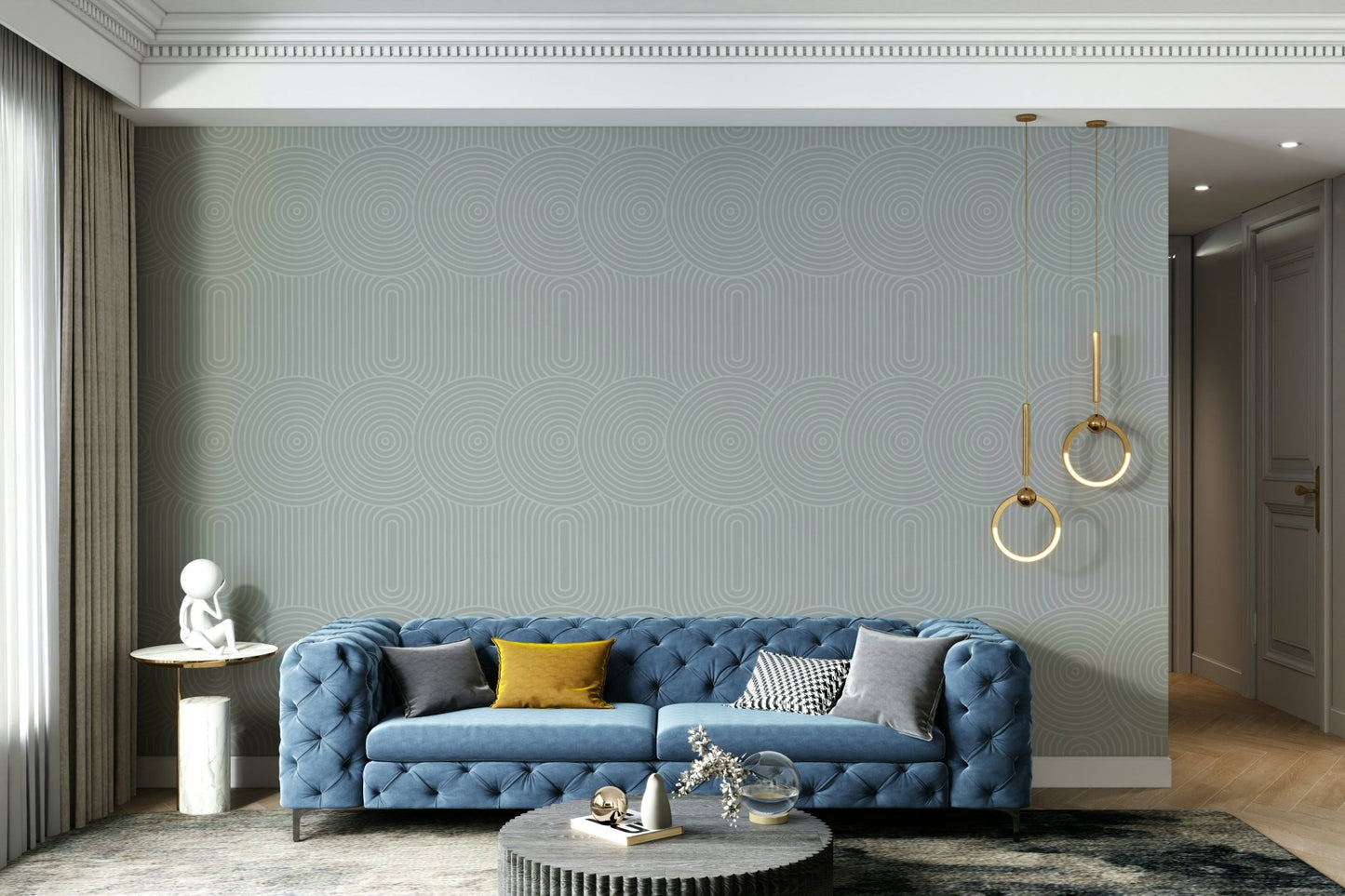 Wall mural with whimsical shapes and colors

