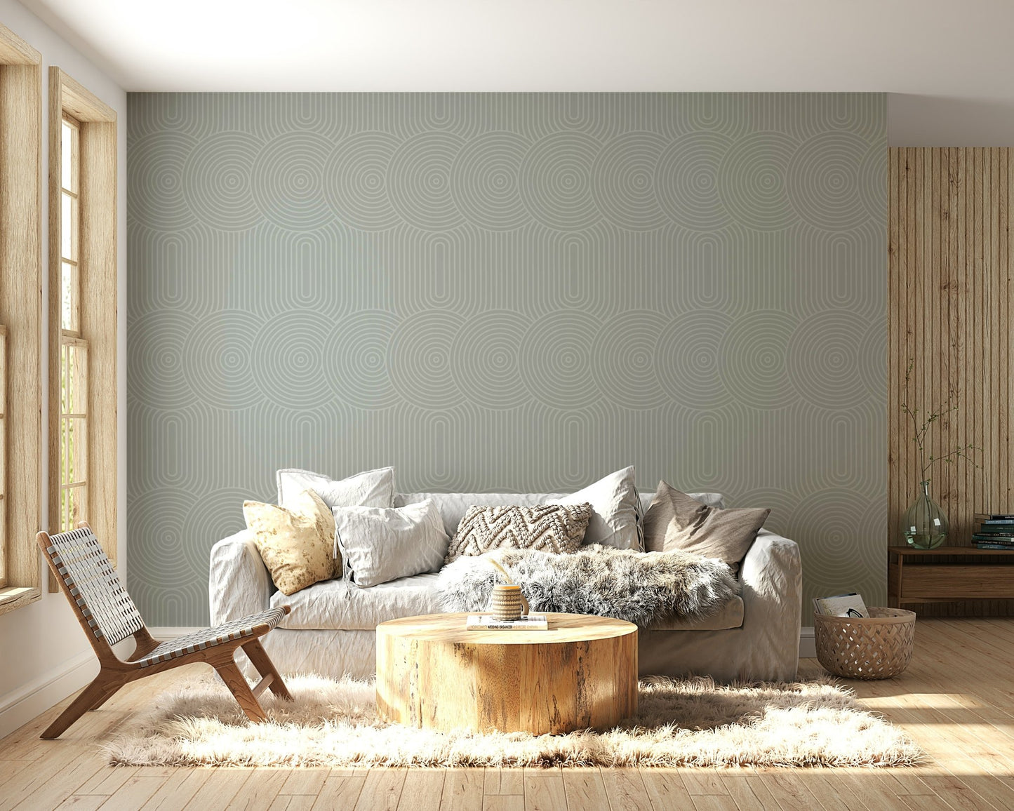 Scenic wallpaper with cartoon shapes and colors

