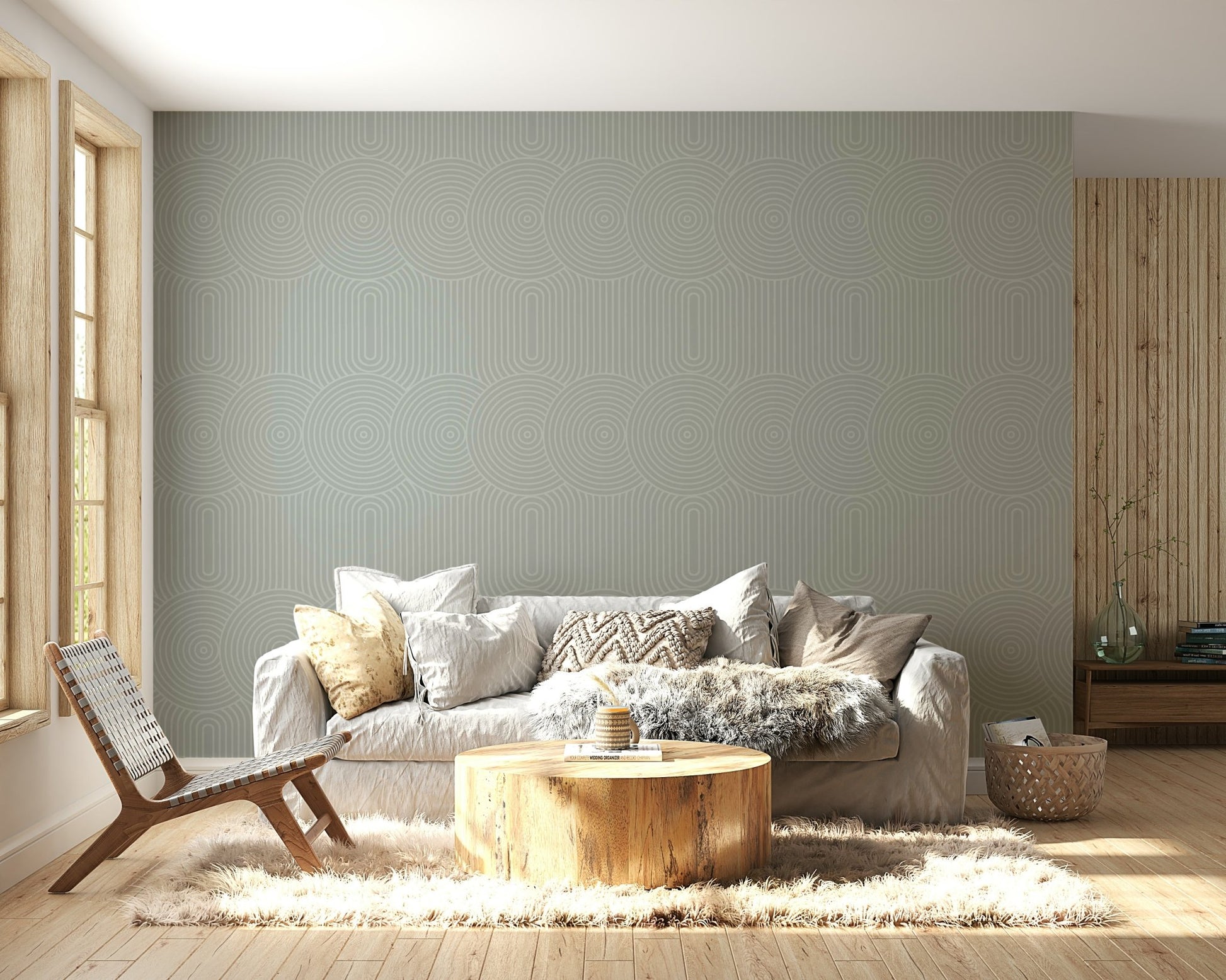 Scenic wallpaper with cartoon shapes and colors

