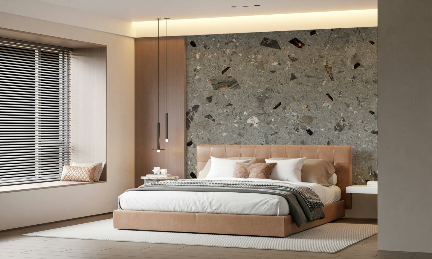 Dark Grey Granite pattern wallpaper for industrial rooms.