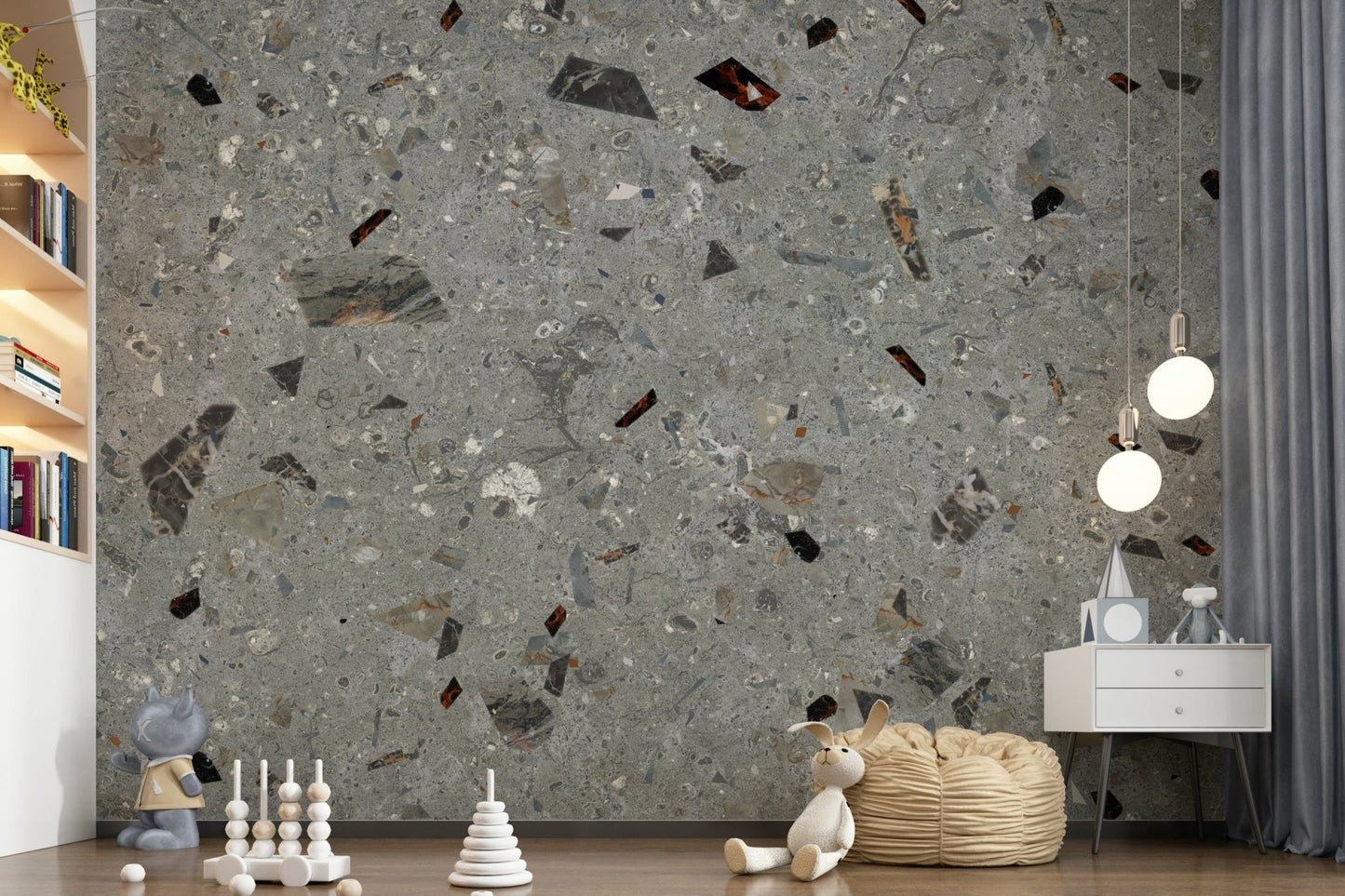 Beige Natural Stones aggregate design wall covering.