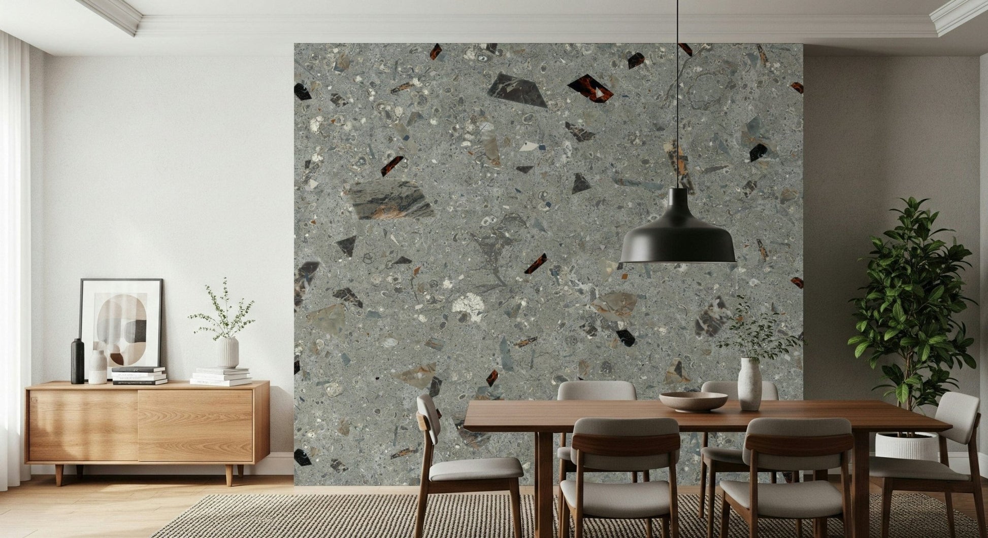Sophisticated Terrazzo print wallpaper for commercial space.