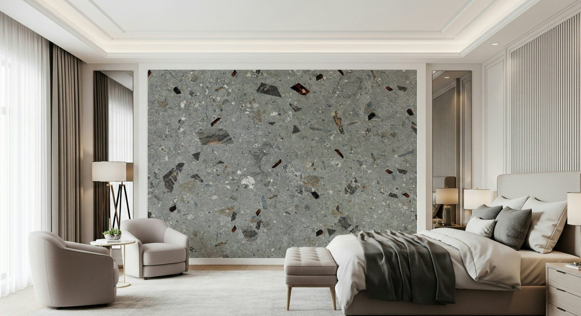 Urban Terrazzo style mural with dark grey base.