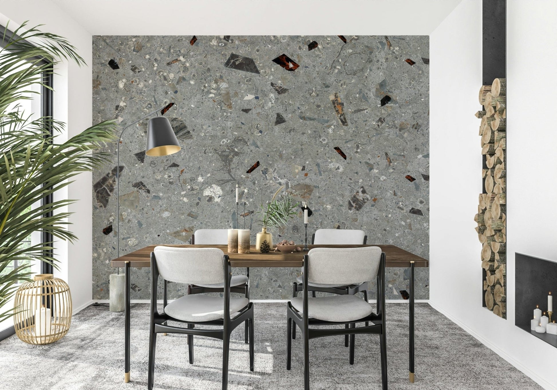 Rich Terrazzo Speckle mural with rust brown chips.
