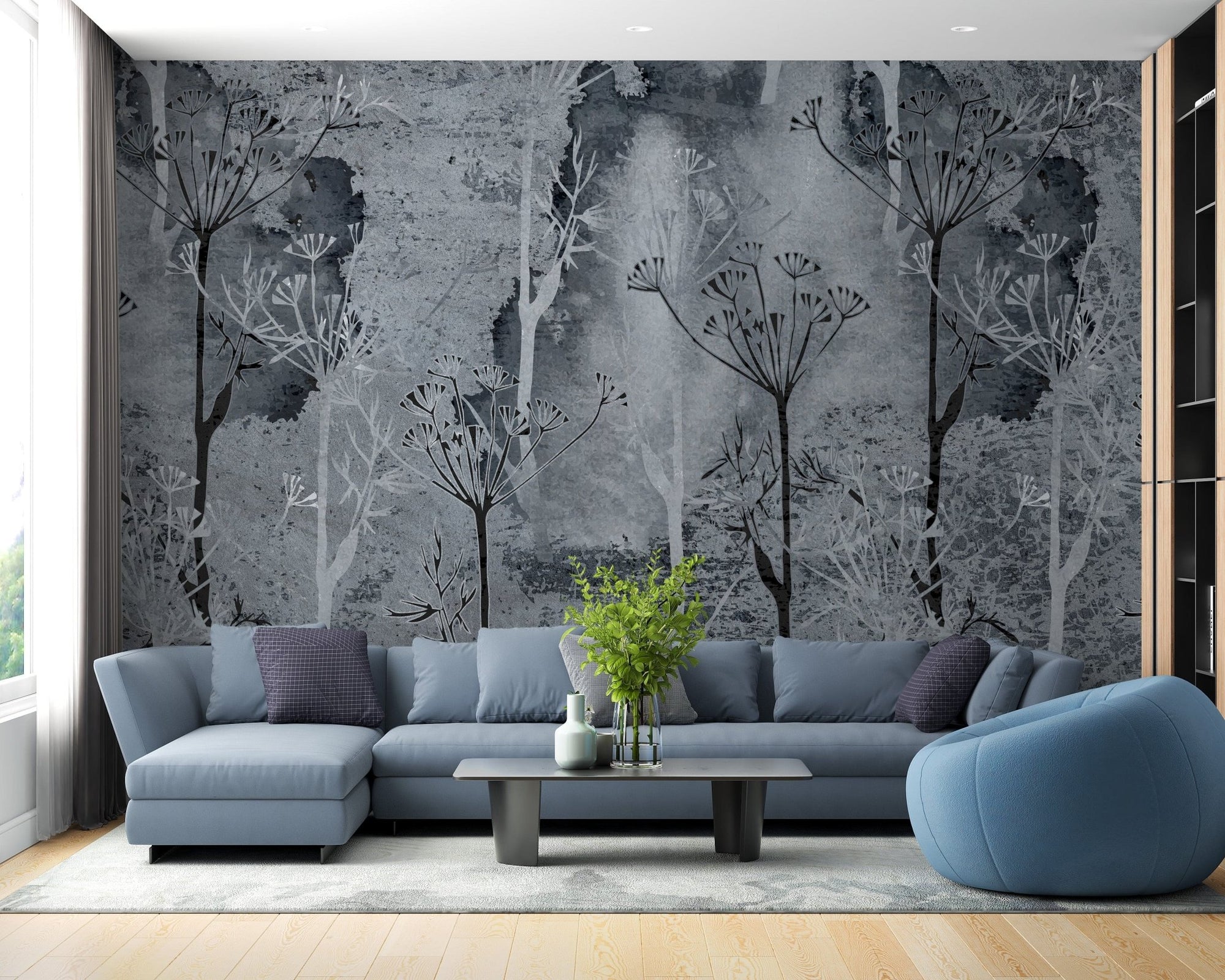 Grey grunge tropical tree wallpaper design A120
