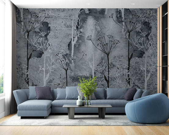 Grey grunge tropical tree wallpaper design A120
